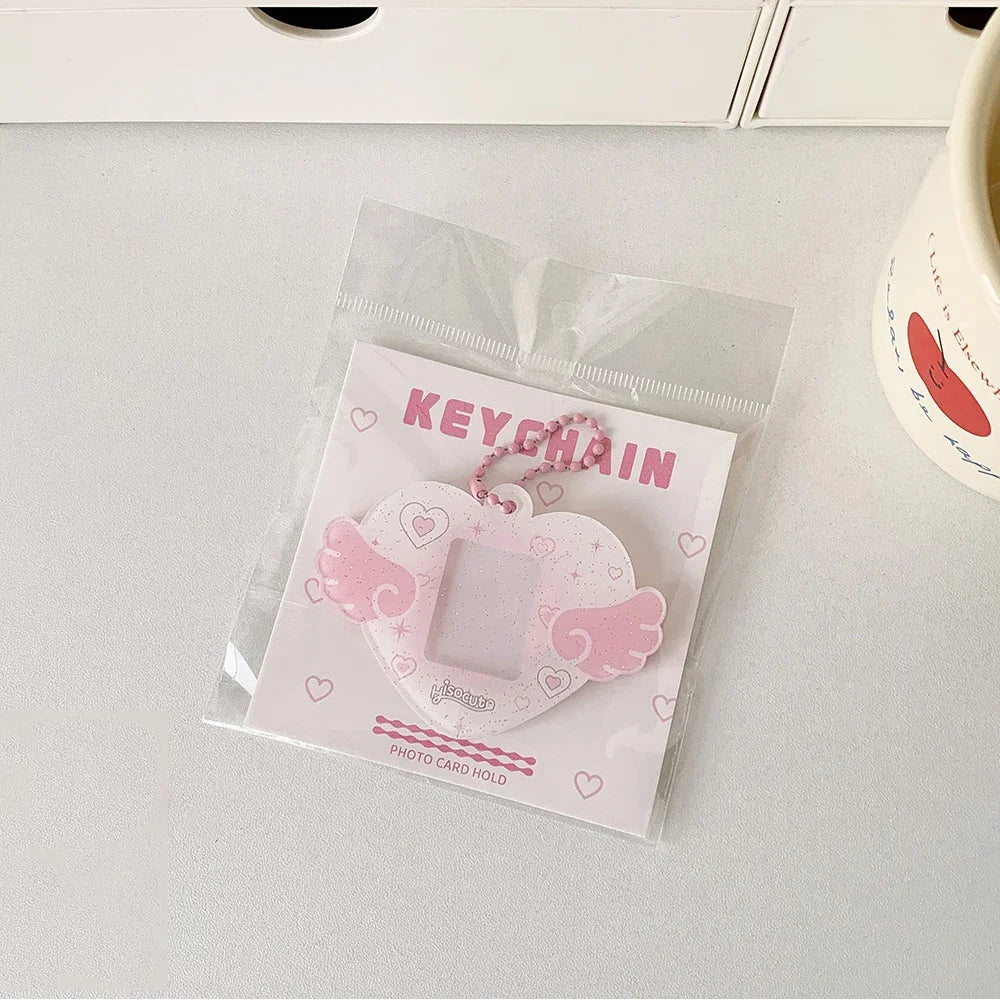 Portable Glitter Star Acrylic Photocard Holder Keychain 1-Inch ID Card Case Student Kpop Idol Photo Bag Durable Card Storage