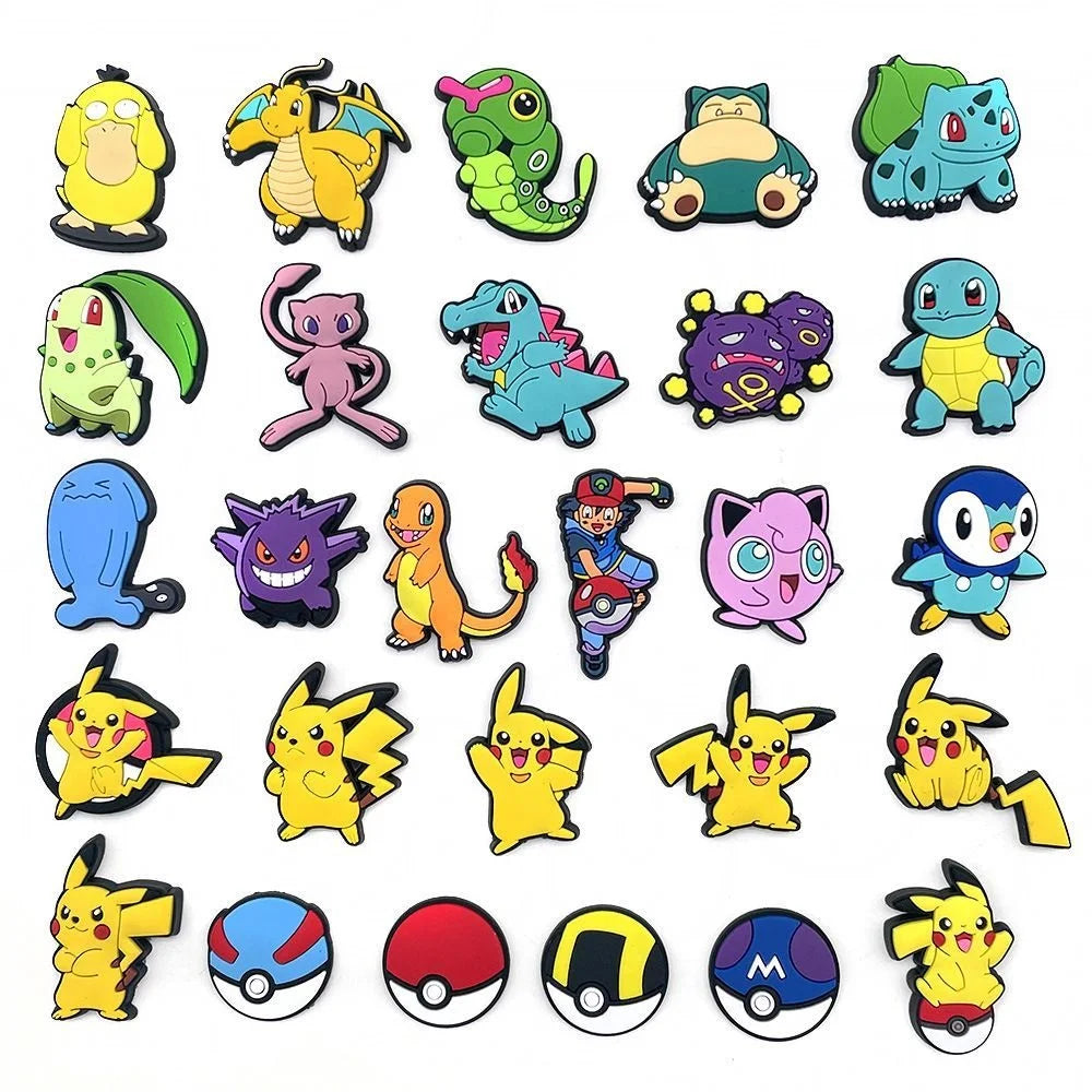 Anime Cartoon Pikachu Psyduck Squirtle Sandals Accessories 10/20/27Pcs Pokemon Clogs Sandals Decor Buckle Girls Birthday Gifts