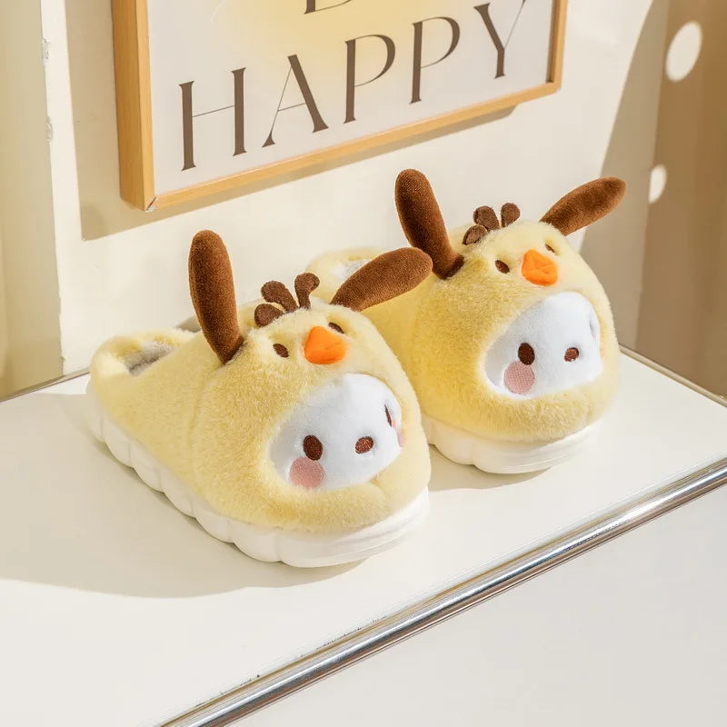 Cartoon Women's Plush Slippers Warm New Cinnamoroll Pompompurin Kuromi Sanrioed Anime Hello Kitty Winter Thicken Home Slippers