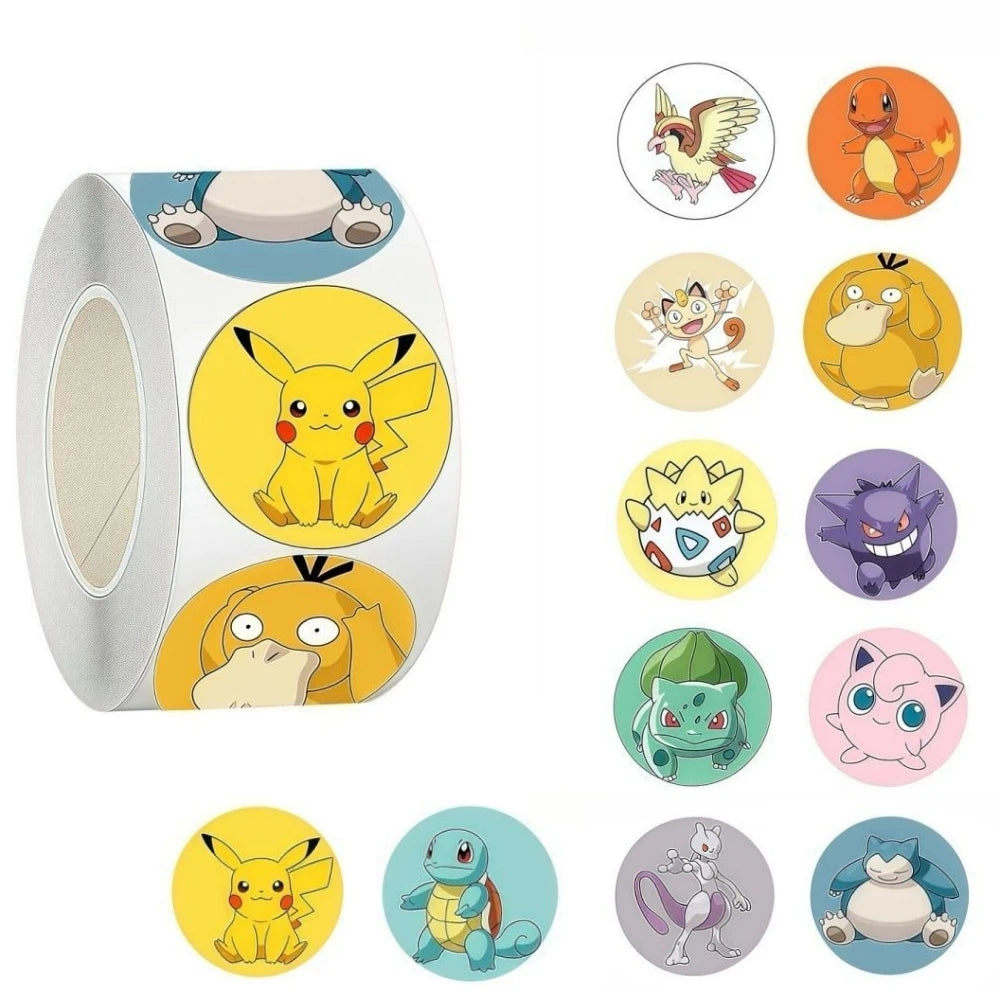 500PCS/Roll Cute Pokemon Pikachu Cartoon Anime Sealing Stickers Decoration DIY PVC Laptop Decals Graffiti Stiker Reward Gift Toy