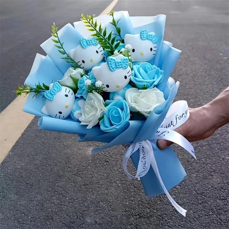 Hello Kitty Cartoon Plush Bouquet  Anime Rose Flowers Doll Home Wedding Decoration Christmas Valentine's Day Gift