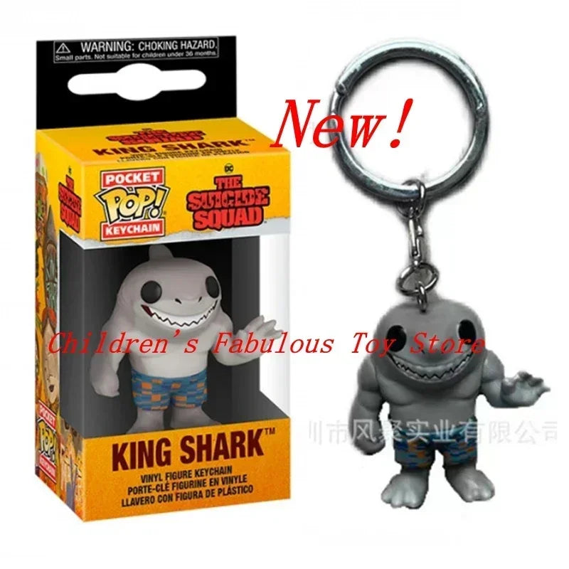 FUNKO POP Movies Suicide Squad The Joker Harley Quinn King Shark Keychain Toy Action Figure Collection Toys for Kids with Box