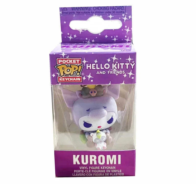 Funko Pop My Melody Kuromi with Baku Keychain Toy Hello Kitty Pochacco Devil Kuromi Pocket Pop Keychain Collectible Model Toys