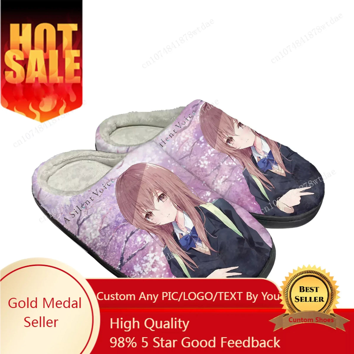 A Silent Voice Home Cotton Slippers Mens Women Plush Bedroom Casual Keep Warm Shoes Japanese Anime Custom Thermal Indoor Slipper