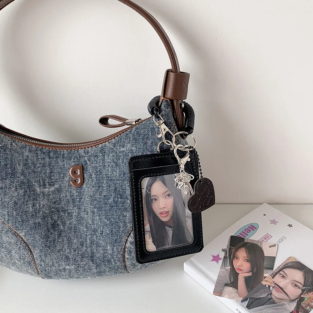 Y2k Black Photocard Holder Keychain Kpop Idol Photo Protector Sleeve Student Id Card Storage Case Student Stationery Supplies