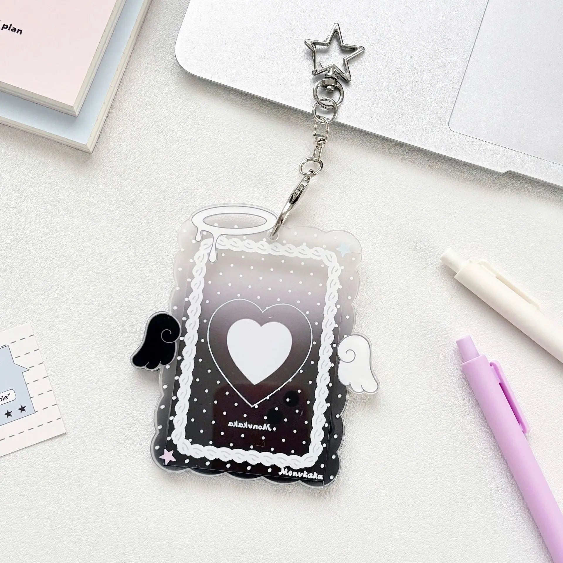 Hot Fashion Love Wings Acrylic 3in Card Holder Girl Crossbody Bag Pendant Keychain Decoration Kpop Idol Photo Storage Card Clip