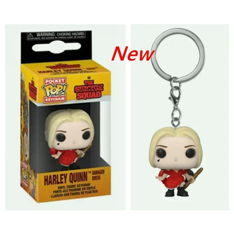 FUNKO POP Movies Suicide Squad The Joker Harley Quinn King Shark Keychain Toy Action Figure Collection Toys for Kids with Box