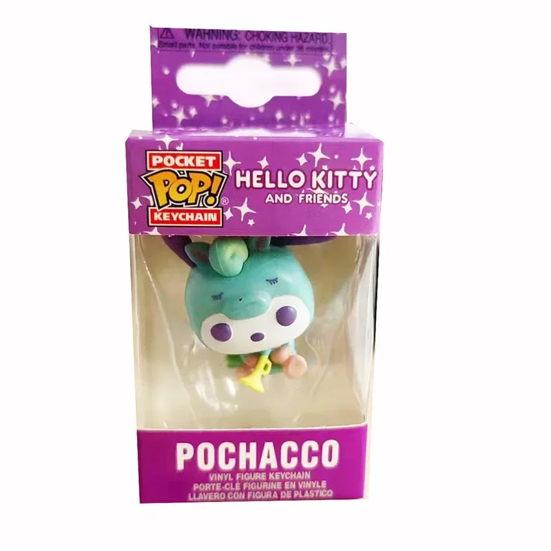 Funko Pop My Melody Kuromi with Baku Keychain Toy Hello Kitty Pochacco Devil Kuromi Pocket Pop Keychain Collectible Model Toys