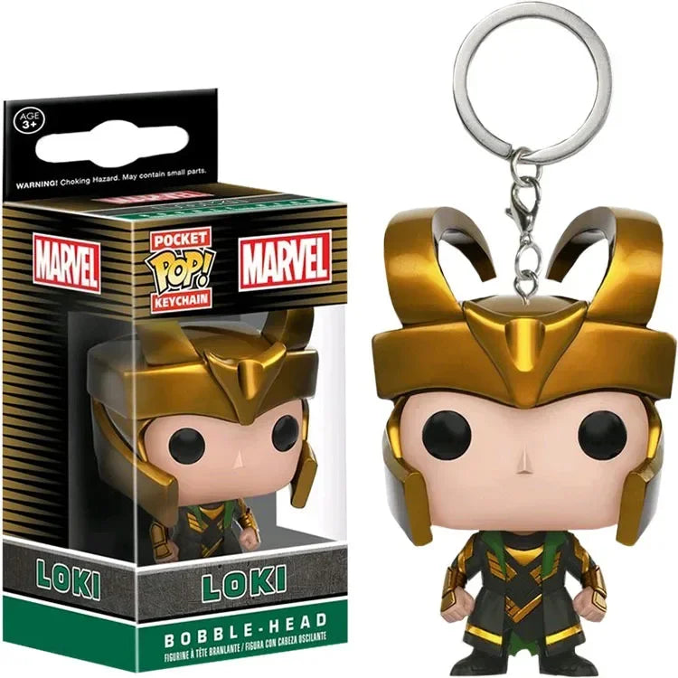 FUNKO POP The Avengers Marvels Iron Man Rocket Spider-man Hulk Loki Thor Captain America Panther Pocket Keychain Model Toys Gift
