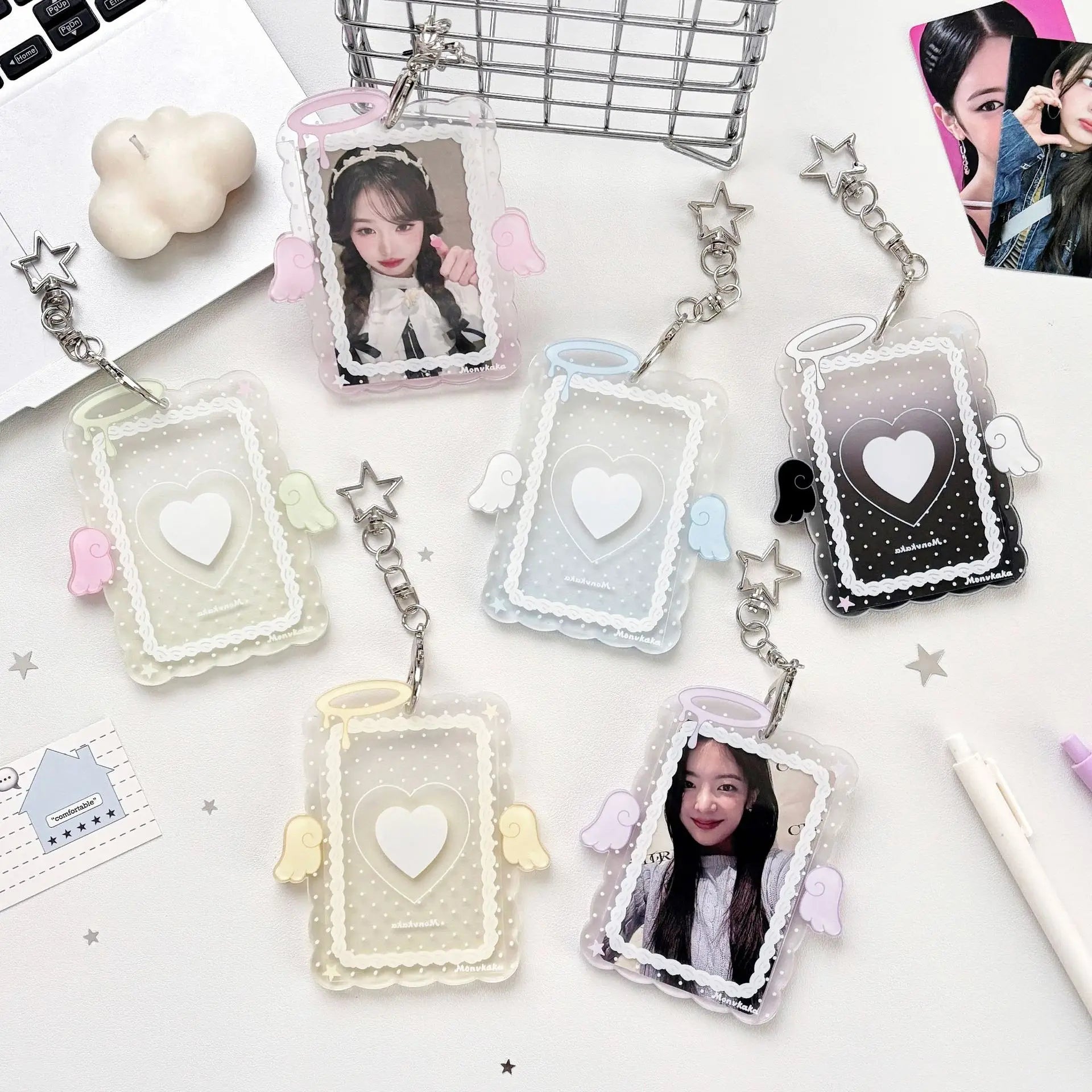 Hot Fashion Love Wings Acrylic 3in Card Holder Girl Crossbody Bag Pendant Keychain Decoration Kpop Idol Photo Storage Card Clip