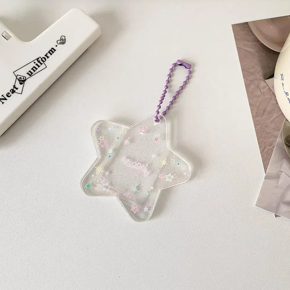 Portable Glitter Star Acrylic Photocard Holder Keychain 1-Inch ID Card Case Student Kpop Idol Photo Bag Durable Card Storage