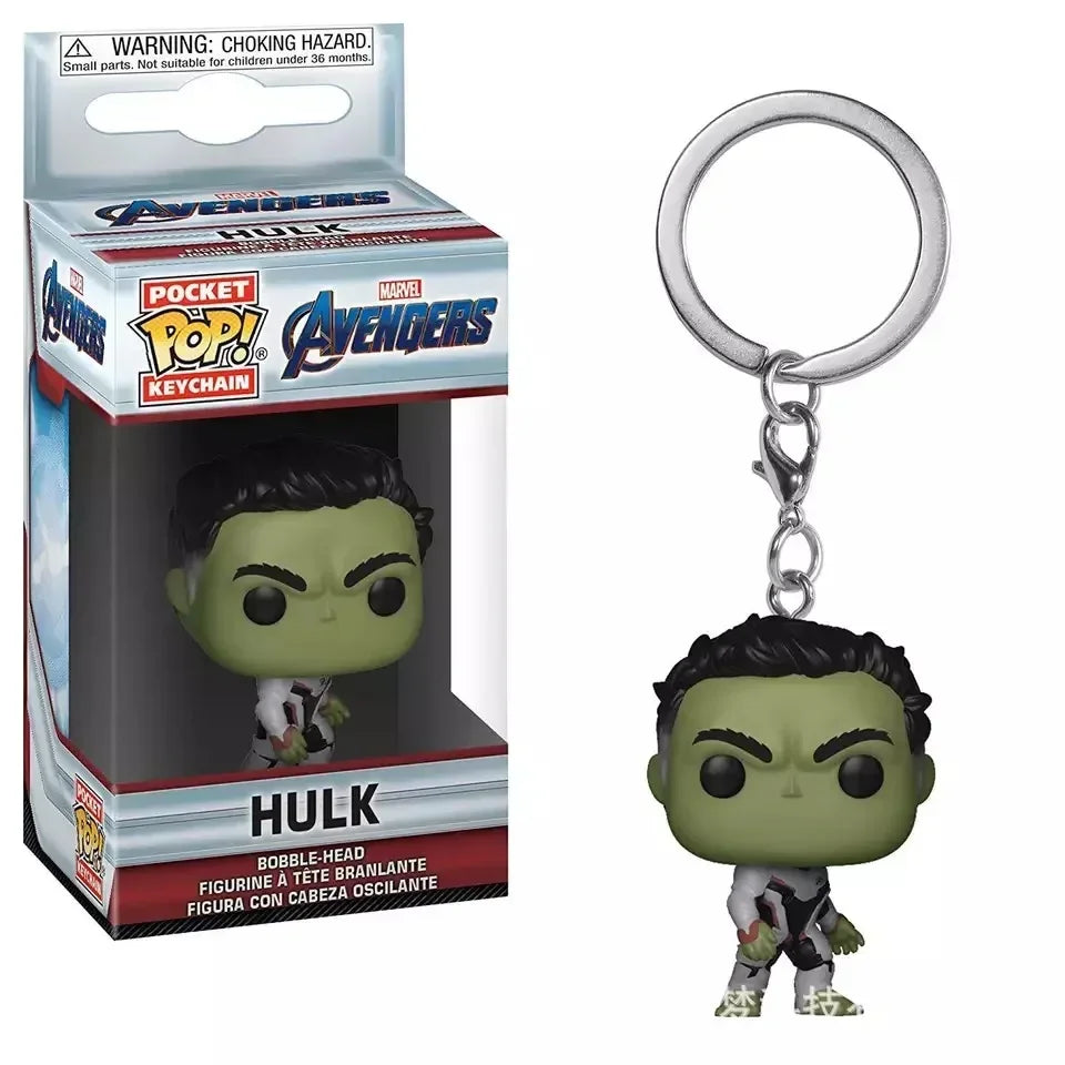 FUNKO POP The Avengers Marvels Iron Man Rocket Spider-man Hulk Loki Thor Captain America Panther Pocket Keychain Model Toys Gift