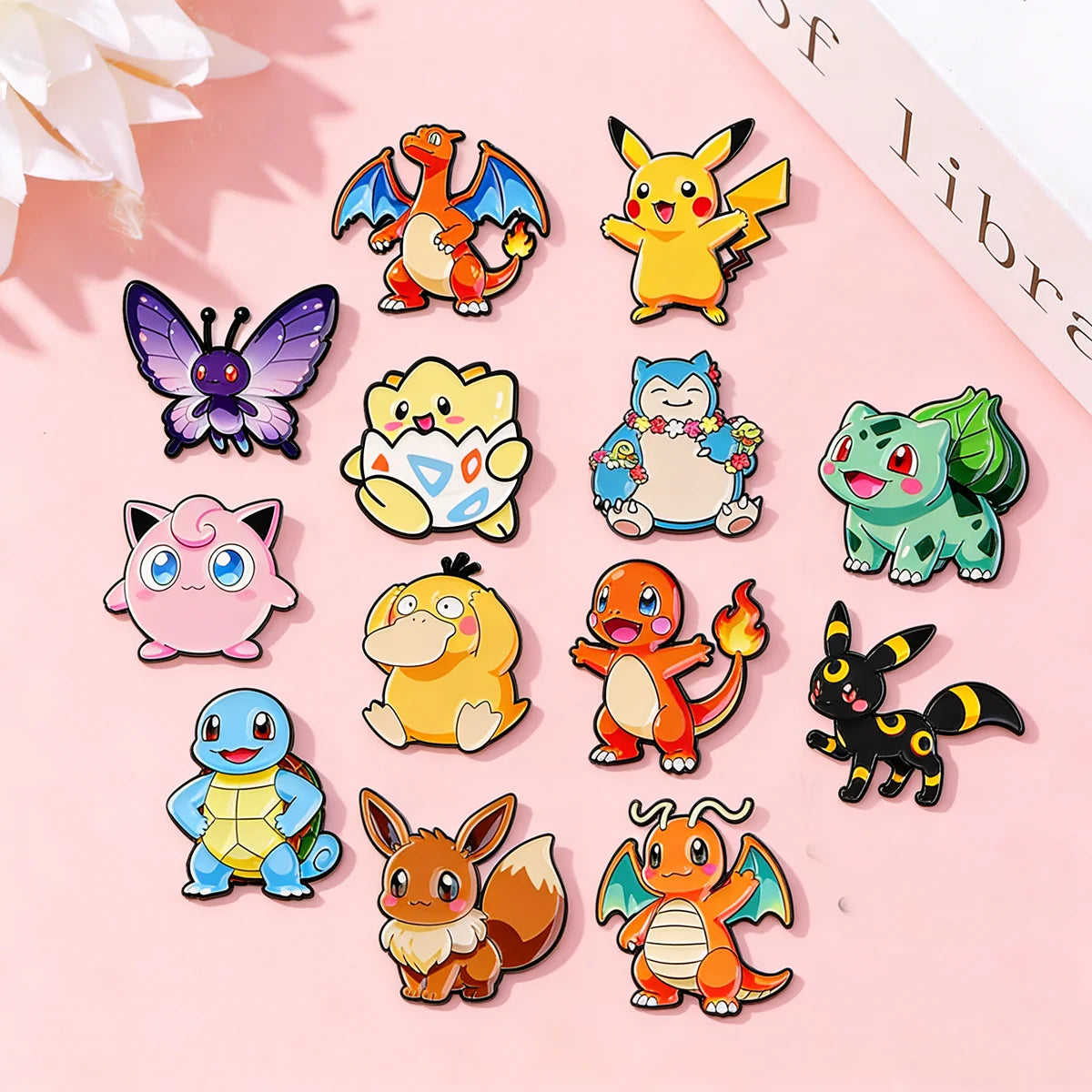 Random 7Pcs Anime Pokemon Monsters Enamel Pins Creative Elf Pikachu Psyduck Bulbasaur Squirtle Brooch Lapel Badge Cosplay Gift