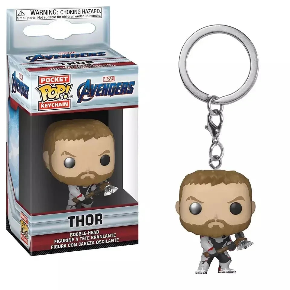 FUNKO POP The Avengers Marvels Iron Man Rocket Spider-man Hulk Loki Thor Captain America Panther Pocket Keychain Model Toys Gift