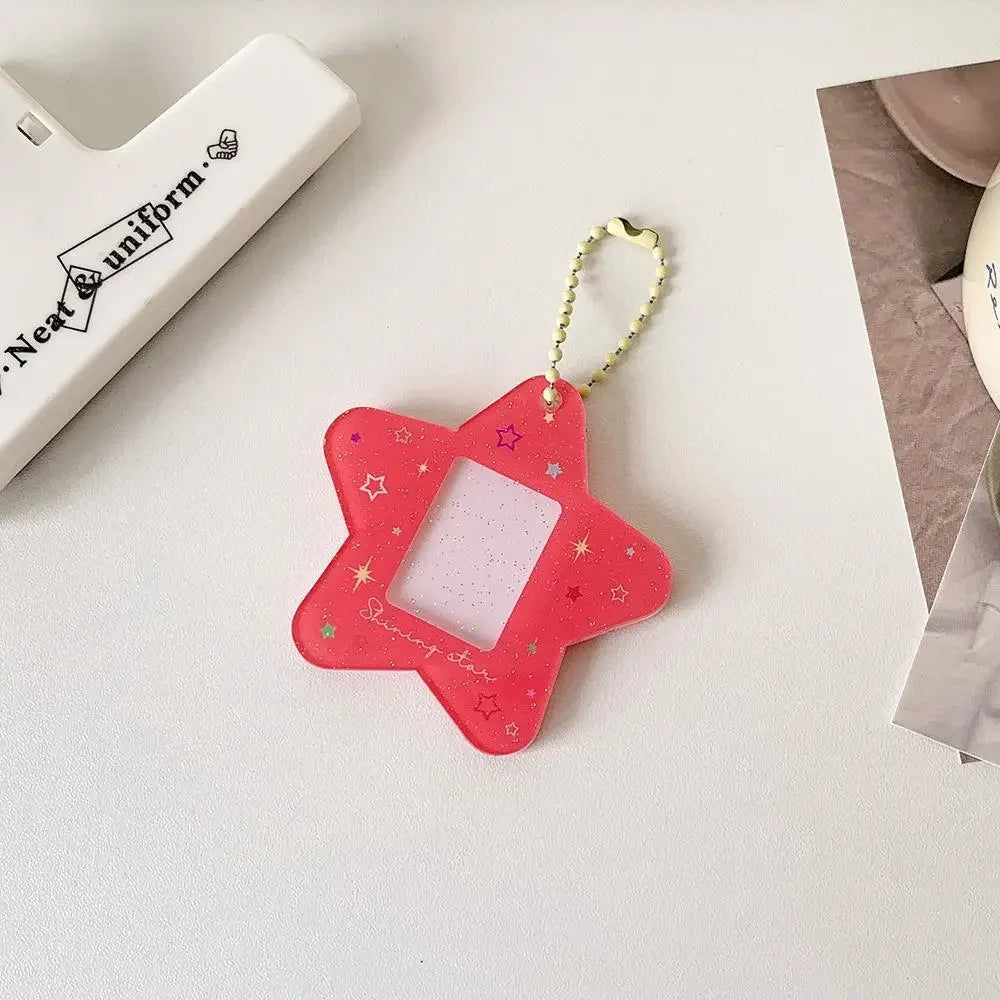 Portable Glitter Star Acrylic Photocard Holder Keychain 1-Inch ID Card Case Student Kpop Idol Photo Bag Durable Card Storage