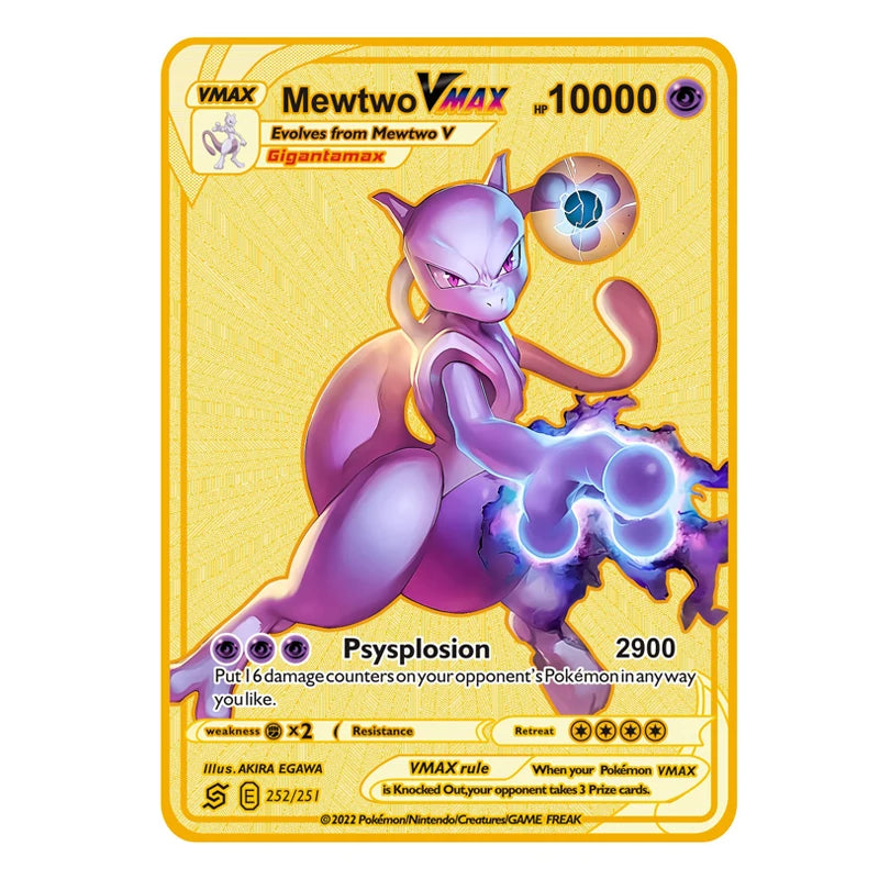 2026 NEW Pokemon Metal Card 10000 Points Arceus Charizard Super Card Golden English Mewtwo Vmax GX EX Anime Collection Card Gift