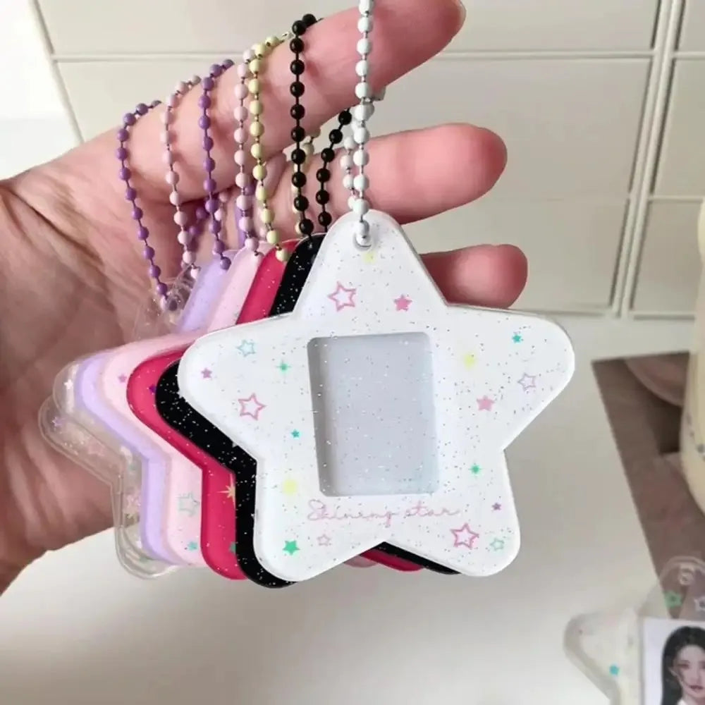 Portable Glitter Star Acrylic Photocard Holder Keychain 1-Inch ID Card Case Student Kpop Idol Photo Bag Durable Card Storage