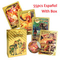 55pc English card Charizard Gold Foil Cards Golden Letters English Spanish Game Card Metalicas Vmax Gx Series Gift