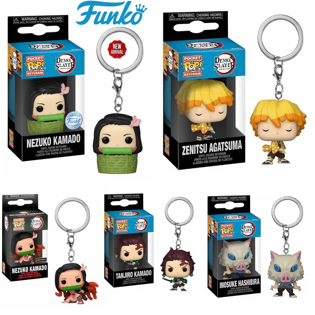 FUNKO POP Demon Slayer NEZUKO KAMADO ZENITSU AGATSUMA TANJIRO INOSUKE HASHIBIRA Pocket Pop Keychain Collection Model Doll Toy