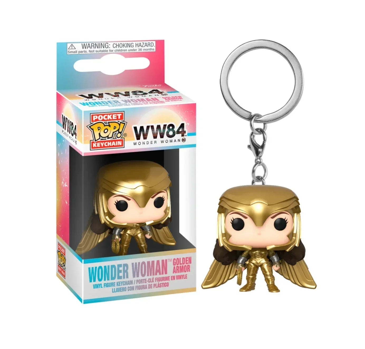 Funko POP DC Heroes Woder Woman 1984 Pocket Keychain WW84 Justice League Key Chain Wonder Woman Golden Armor Gift for Kids