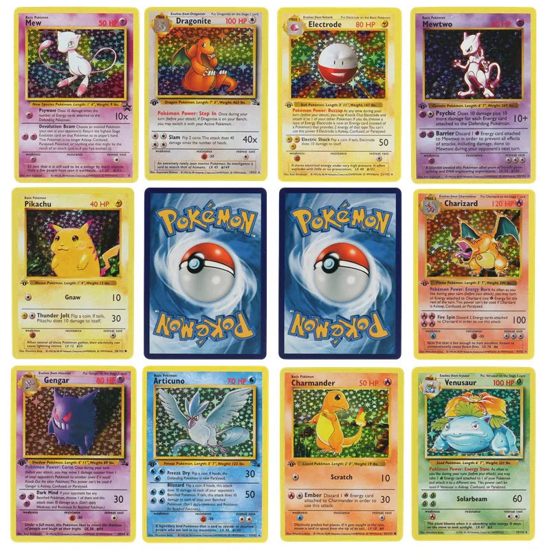 151Pcs 1996 first generation Pokémon card Charizard Pikachu Mewtwo Blastoise Collecting card toys English version French version