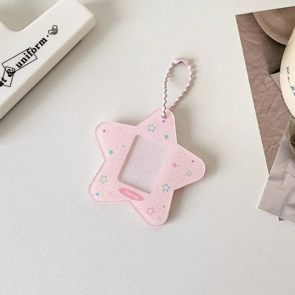 Portable Glitter Star Acrylic Photocard Holder Keychain 1-Inch ID Card Case Student Kpop Idol Photo Bag Durable Card Storage