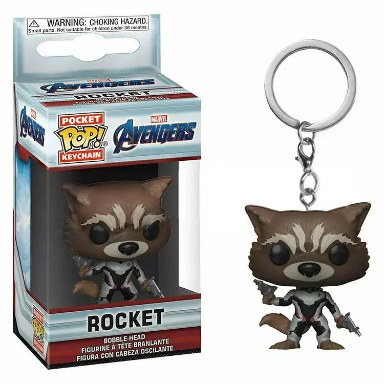 FUNKO POP The Avengers Marvels Iron Man Rocket Spider-man Hulk Loki Thor Captain America Panther Pocket Keychain Model Toys Gift