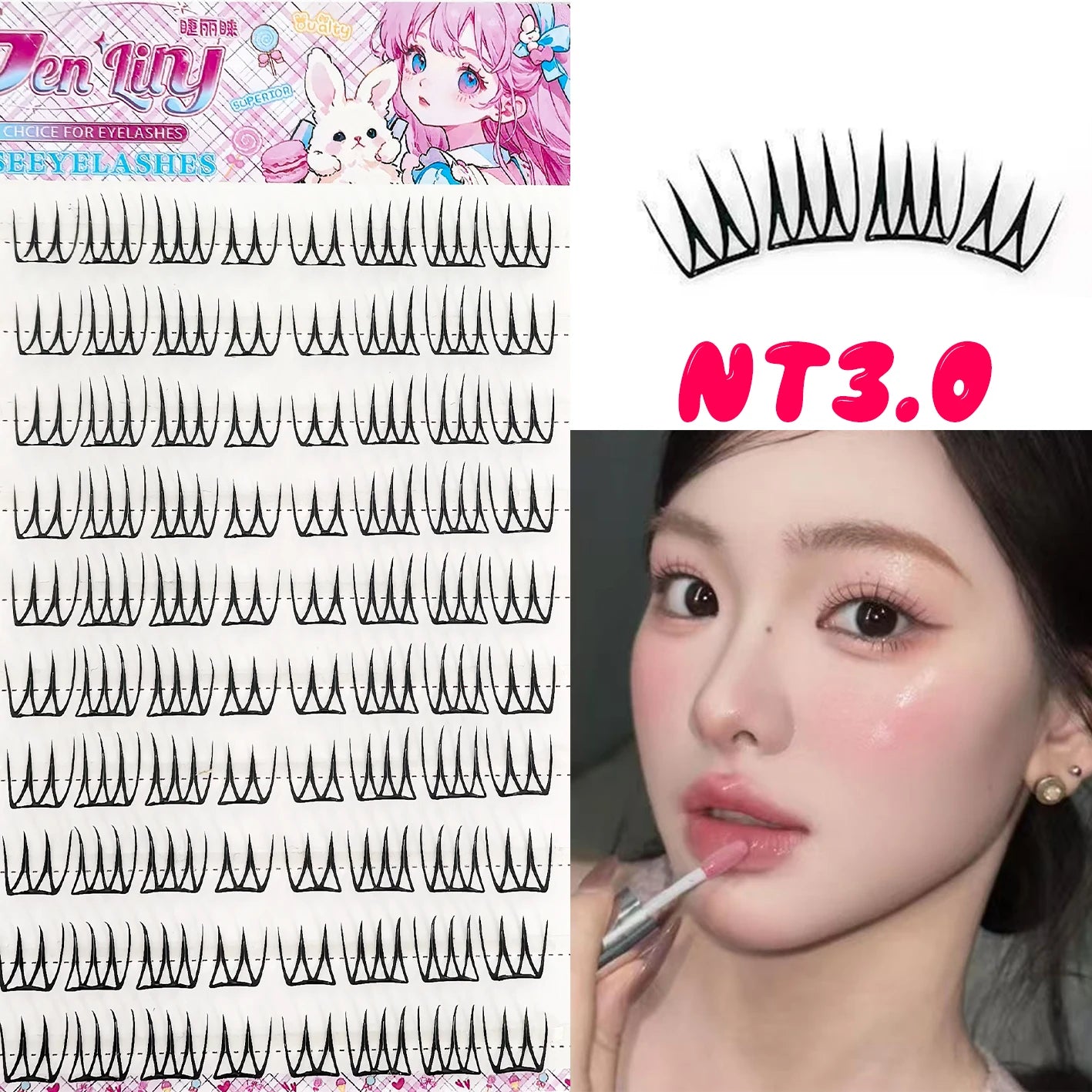 Korean Stylish False Eyelashes K-pop Inspired Design Comic Fluffy Clustered Slender Self-Adhesive Perfect for Everyday
