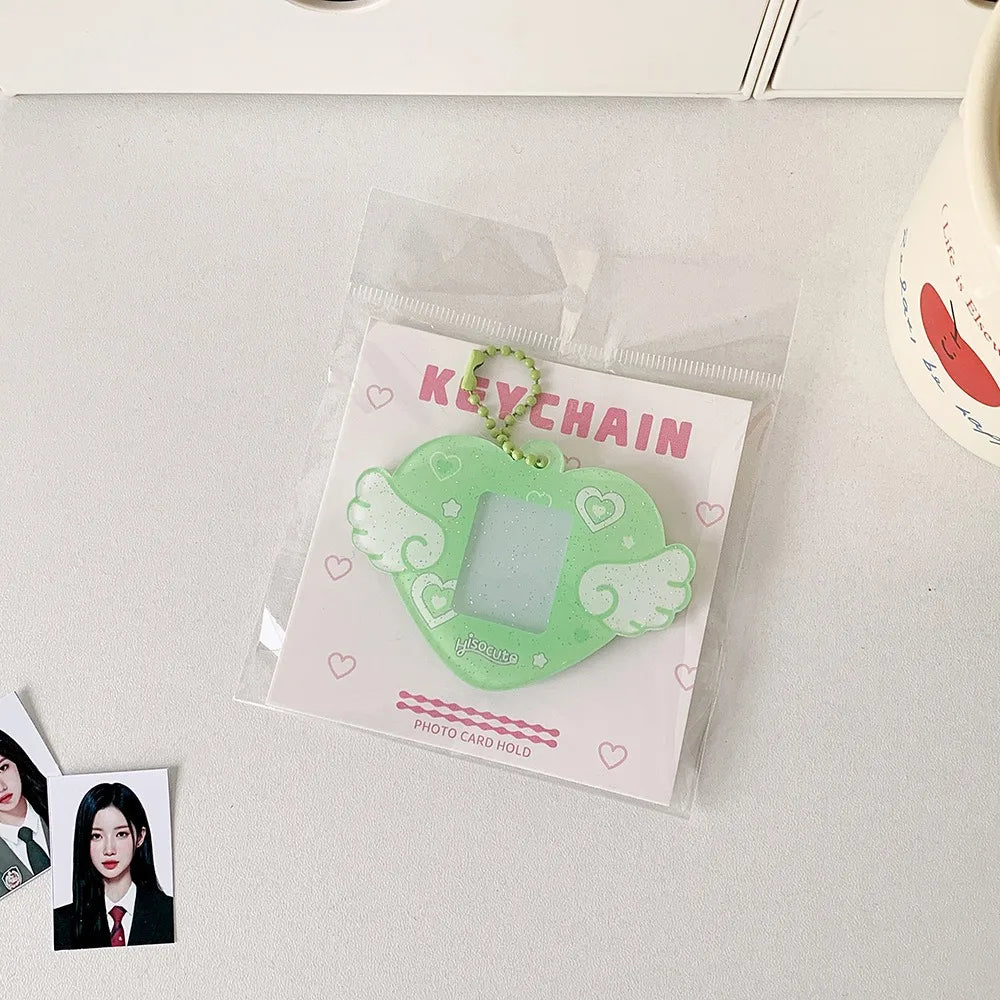 Portable Glitter Star Acrylic Photocard Holder Keychain 1-Inch ID Card Case Student Kpop Idol Photo Bag Durable Card Storage