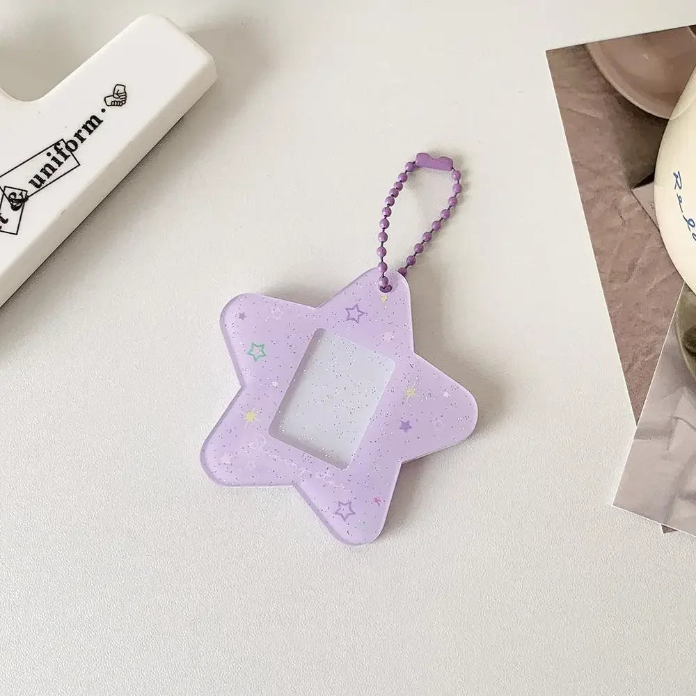 Portable Glitter Star Acrylic Photocard Holder Keychain 1-Inch ID Card Case Student Kpop Idol Photo Bag Durable Card Storage