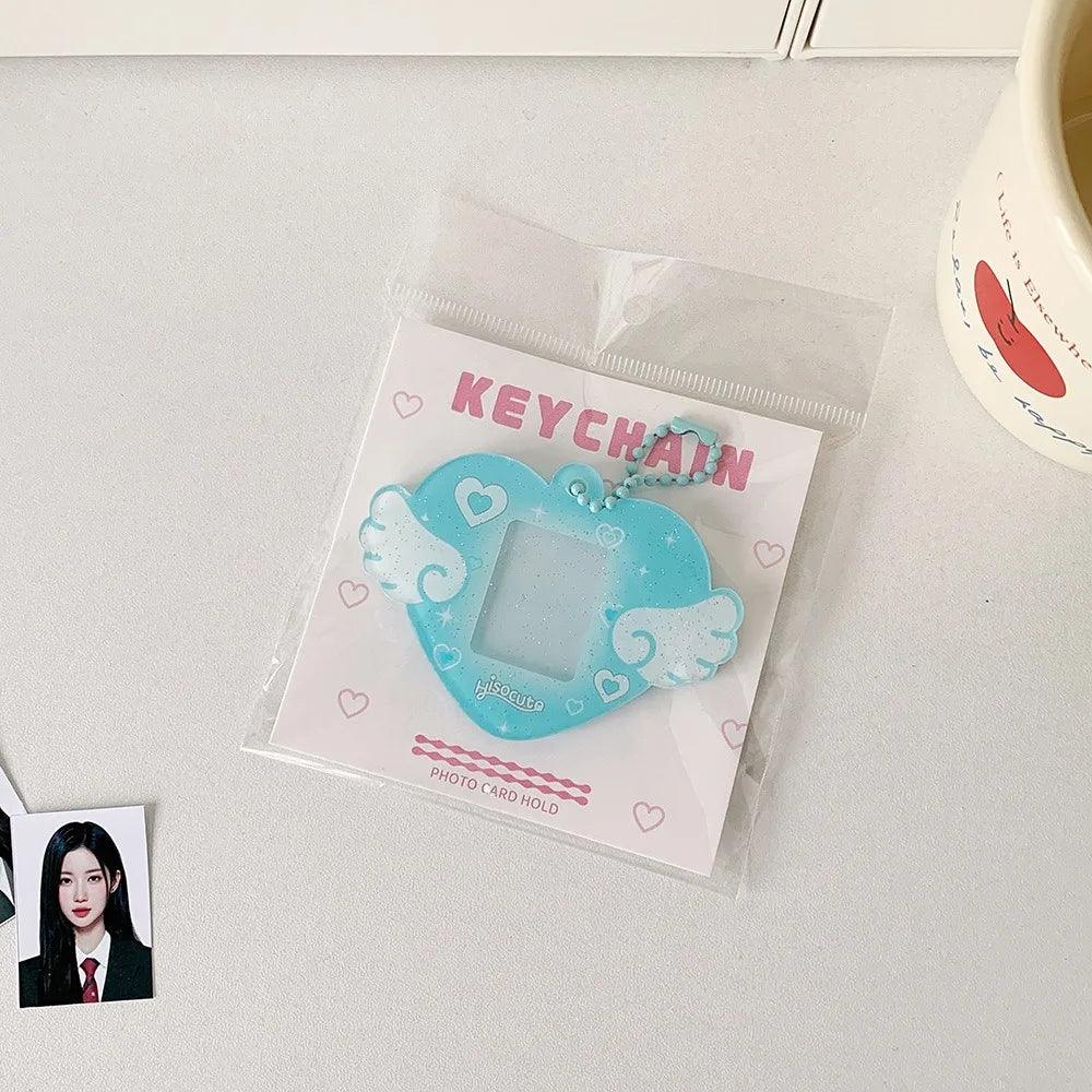 Portable Glitter Star Acrylic Photocard Holder Keychain 1-Inch ID Card Case Student Kpop Idol Photo Bag Durable Card Storage