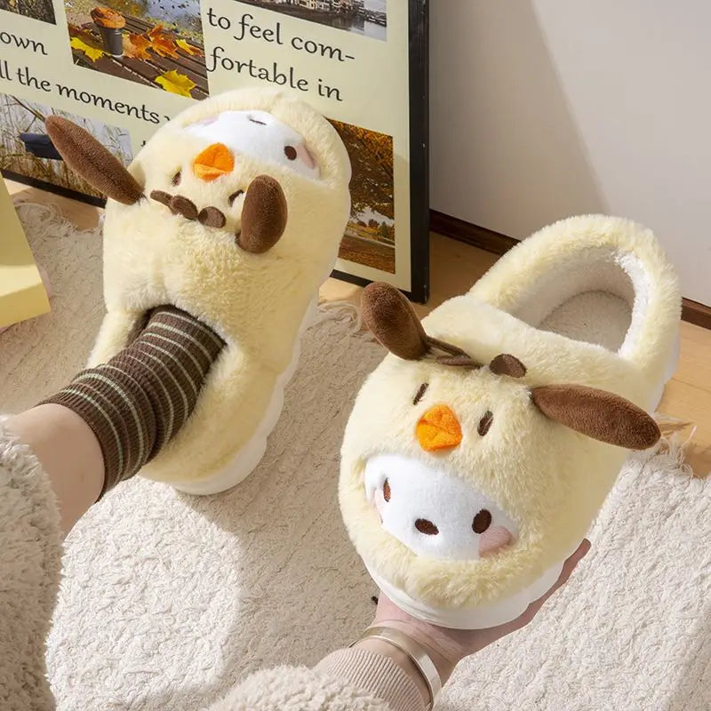 Anime Winter Plush Slippers Kuromi Hello Kitty Cinnamoroll Sanrioed Kawaii Cartoon Cute Indoor Thicken Warm Home Slippers
