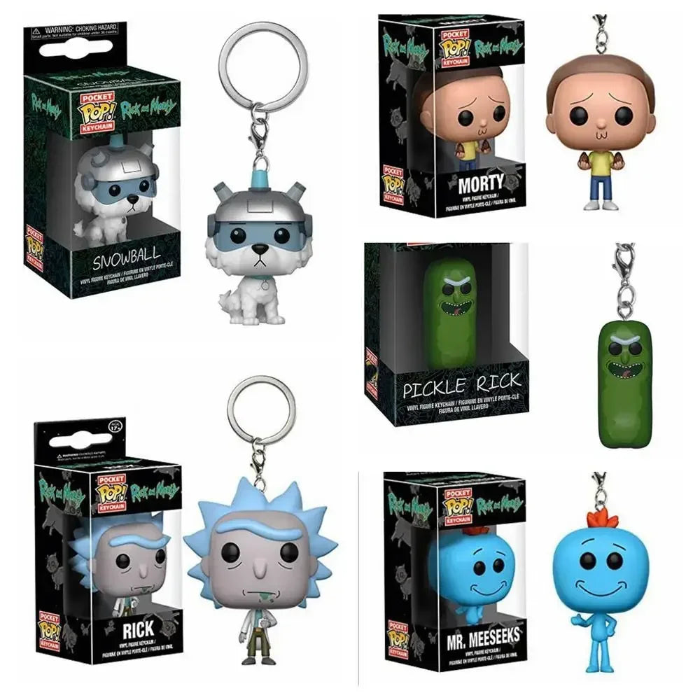 Funko Pop Rick  Keychain Vinyl Figure Toys Funny Rick Pickle and Morty Mr. Meeseeks Snowball Dolls Pocket Pop Keyring
