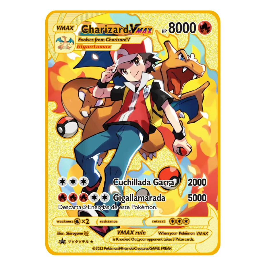 2026 NEW Pokemon Metal Card 10000 Points Arceus Charizard Super Card Golden English Mewtwo Vmax GX EX Anime Collection Card Gift