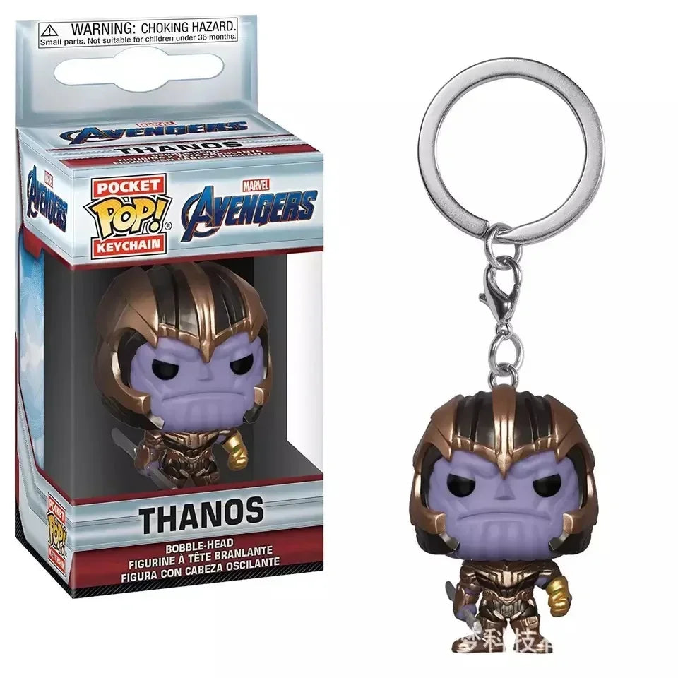 FUNKO POP The Avengers Marvels Iron Man Rocket Spider-man Hulk Loki Thor Captain America Panther Pocket Keychain Model Toys Gift