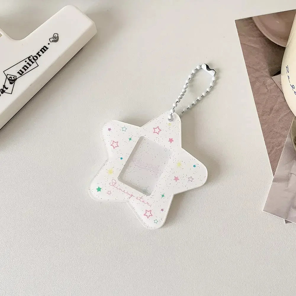 Portable Glitter Star Acrylic Photocard Holder Keychain 1-Inch ID Card Case Student Kpop Idol Photo Bag Durable Card Storage