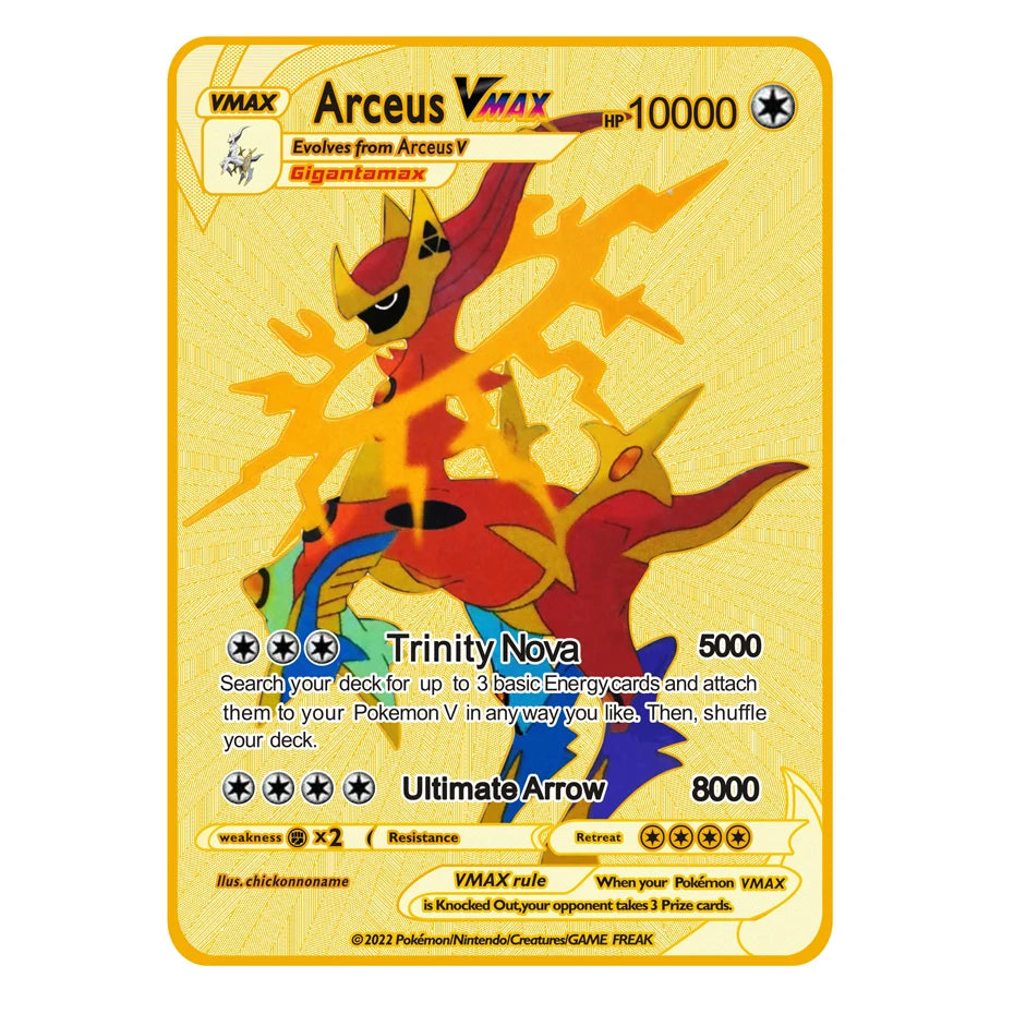 2026 NEW Pokemon Metal Card 10000 Points Arceus Charizard Super Card Golden English Mewtwo Vmax GX EX Anime Collection Card Gift