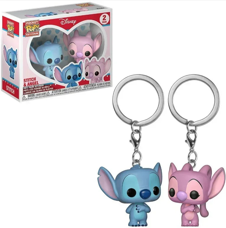 New 22 Styles Funko Pocket pop Keychains Mickey Mouse Minnie Donald Duck Stitch Angel Elvis TIKI Lilo Scrump Vinyl Figure Toys