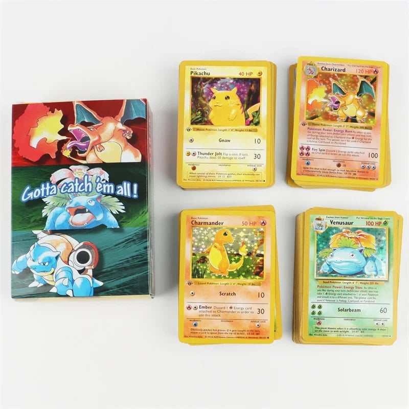 151Pcs/box 1996 First Generation Pokémon card Charizard Pikachu Mewtwo Blastoise Collecting card toys English version