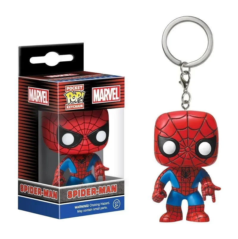 FUNKO POP The Avengers Marvels Iron Man Rocket Spider-man Hulk Loki Thor Captain America Panther Pocket Keychain Model Toys Gift
