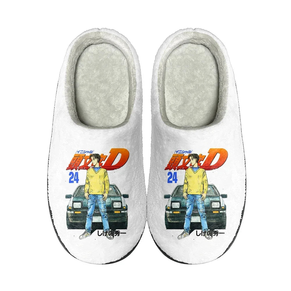 Japanese Anime Initial D Home Cotton Custom Slippers Mens Womens Sandals Plush Rock Band Casual Keep Warm Shoes Thermal Slipper