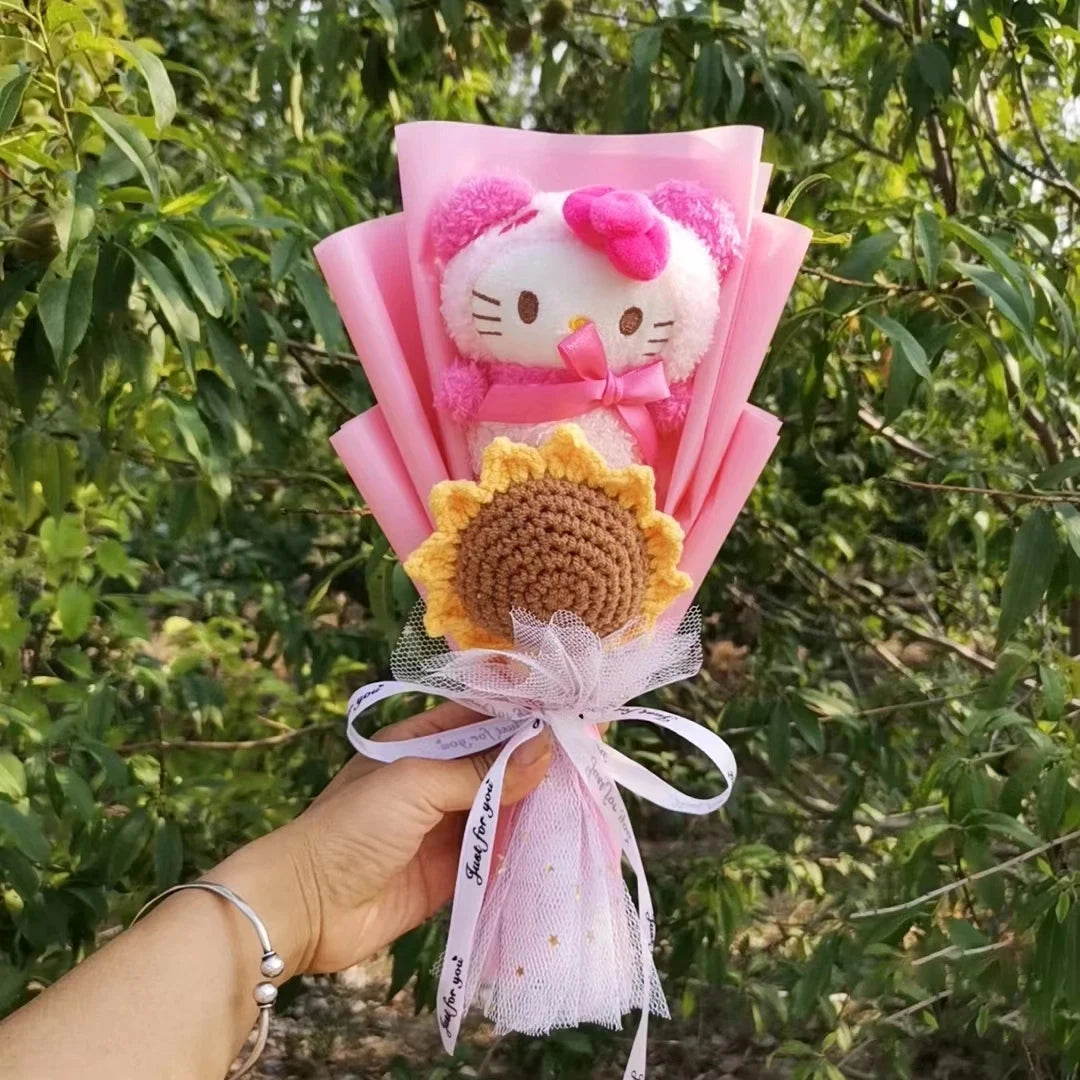 Hello Kitty Cartoon Plush Bouquet  Anime Rose Flowers Doll Home Wedding Decoration Christmas Valentine's Day Gift