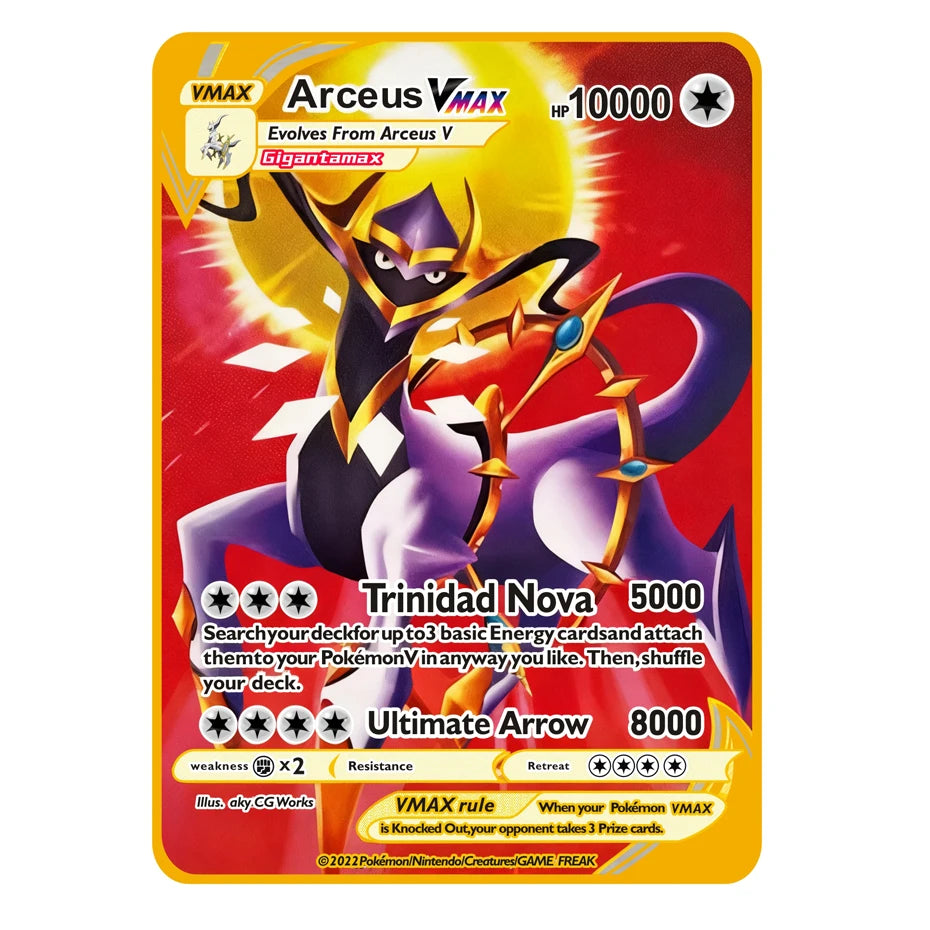 2026 NEW Pokemon Metal Card 10000 Points Arceus Charizard Super Card Golden English Mewtwo Vmax GX EX Anime Collection Card Gift