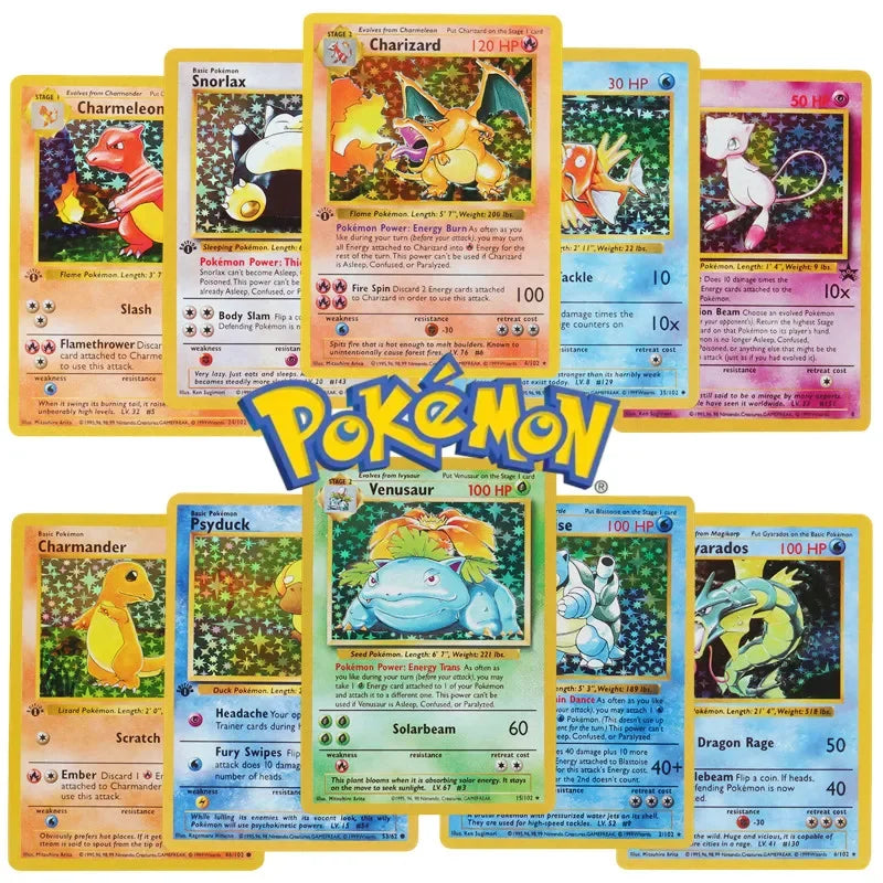 151Pcs/box 1996 First Generation Pokémon card Charizard Pikachu Mewtwo Blastoise Collecting card toys English version
