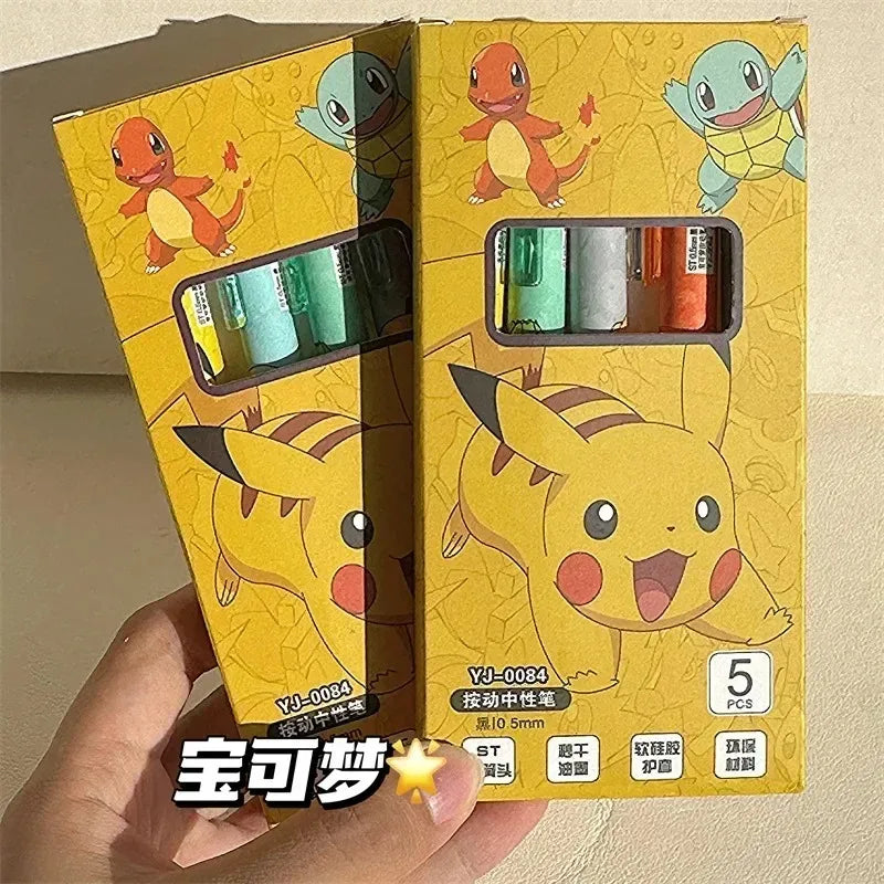 5pcs Pokemon Pens Pikachu Squirtle Charmander Cute Press Gel Pen Set Anime Cartoon School Office Stationery Supplies Kids Gifts