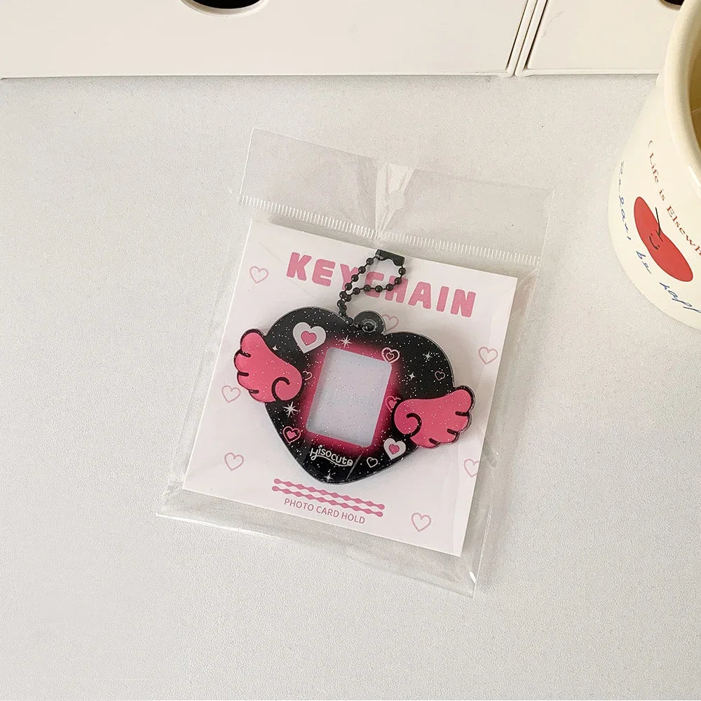 Portable Glitter Star Acrylic Photocard Holder Keychain 1-Inch ID Card Case Student Kpop Idol Photo Bag Durable Card Storage