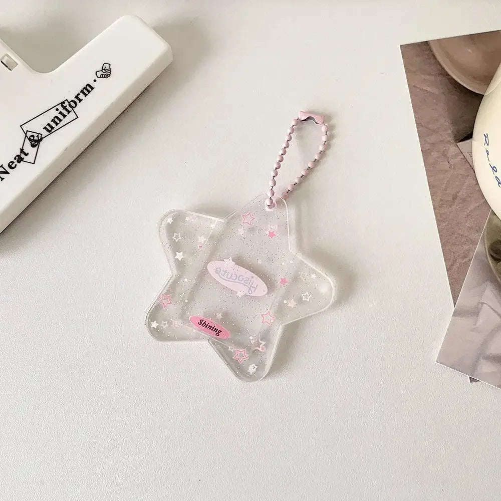 Portable Glitter Star Acrylic Photocard Holder Keychain 1-Inch ID Card Case Student Kpop Idol Photo Bag Durable Card Storage