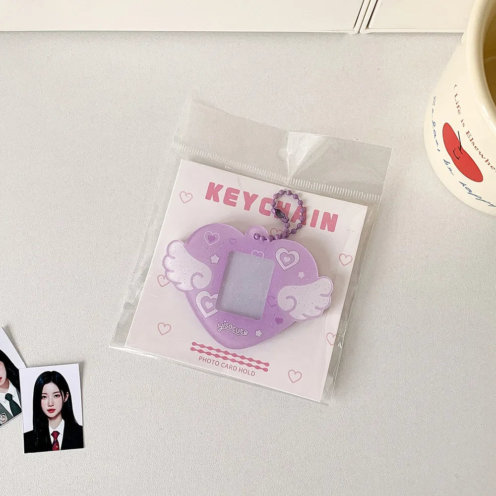 Portable Glitter Star Acrylic Photocard Holder Keychain 1-Inch ID Card Case Student Kpop Idol Photo Bag Durable Card Storage