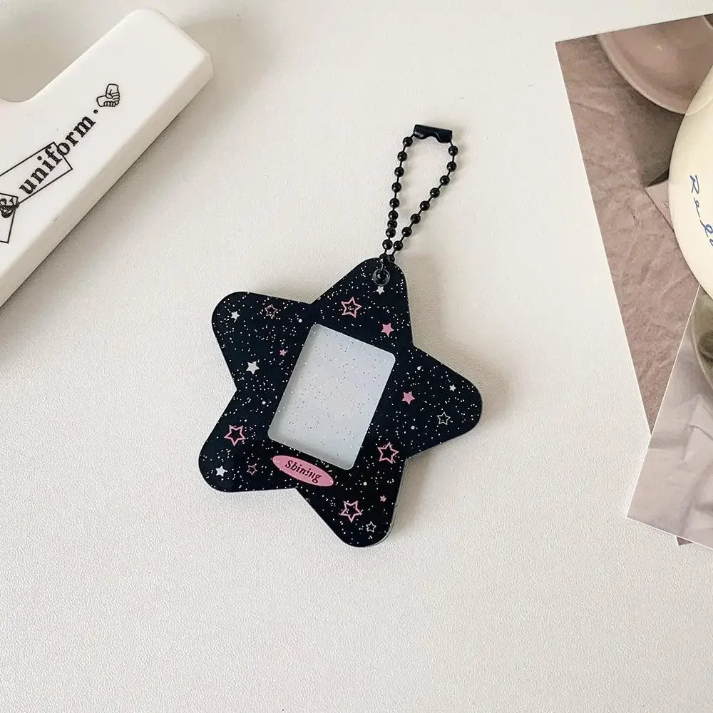 Portable Glitter Star Acrylic Photocard Holder Keychain 1-Inch ID Card Case Student Kpop Idol Photo Bag Durable Card Storage