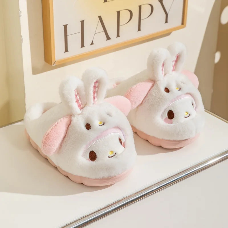 Cartoon Women's Plush Slippers Warm New Cinnamoroll Pompompurin Kuromi Sanrioed Anime Hello Kitty Winter Thicken Home Slippers